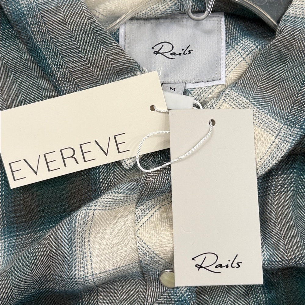 Rails Hunter Shirt Button Down Western Style Ivory Teal Olive Plaid Size Medium - Picture 5 of 13